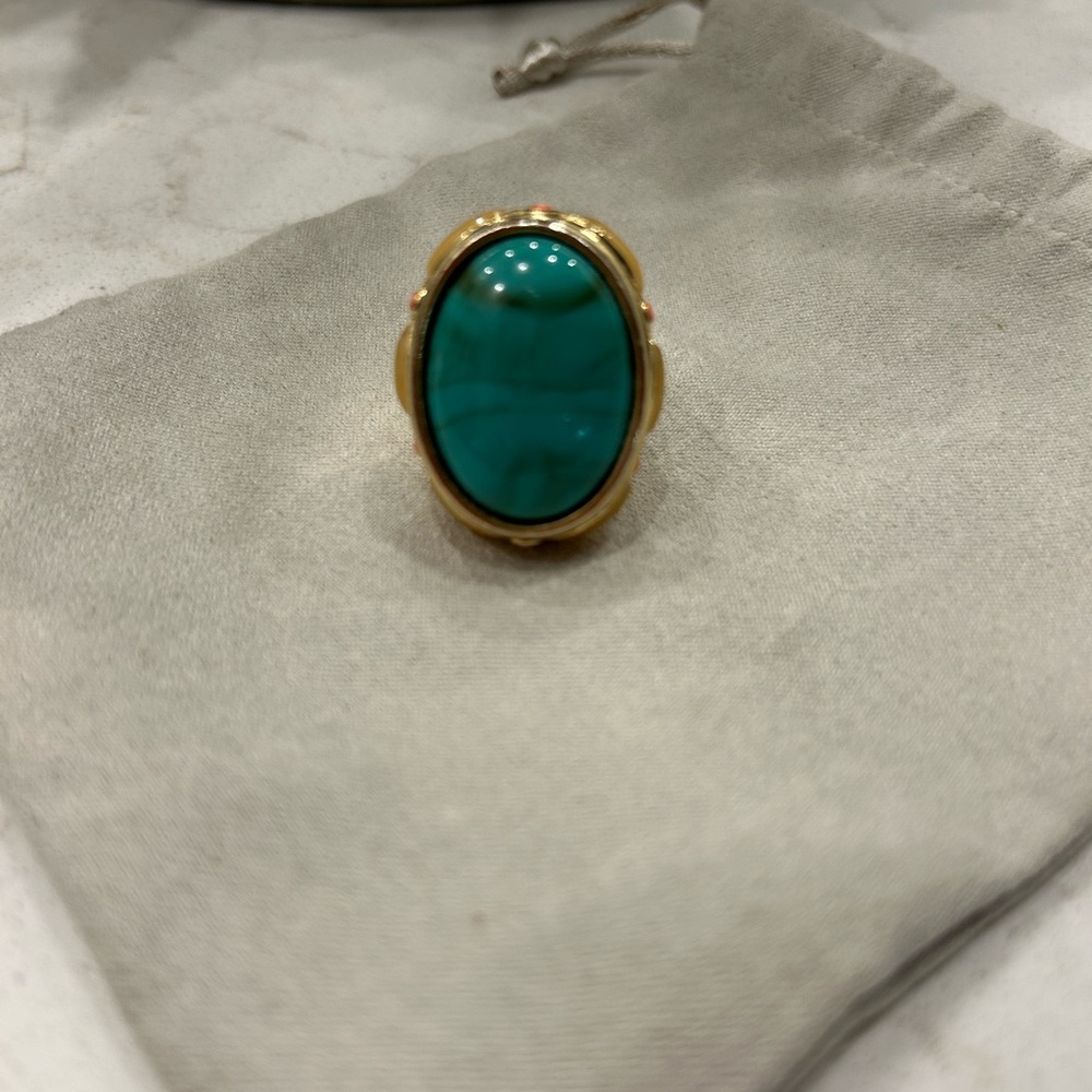 Gold-Tone Turquoise Statement Ring - Bold Blue Ge… - image 8
